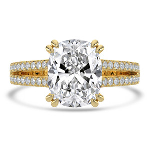 Cushion Diamond Double Prong Split Shank Solitaire with Accents Engagement Ring in Yellow Gold (MVSLG1674-Y)