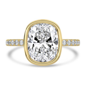 Cushion Diamond Bezel Set Solitaire with Accents Engagement Ring in Yellow Gold (MVSLG1681-Y)