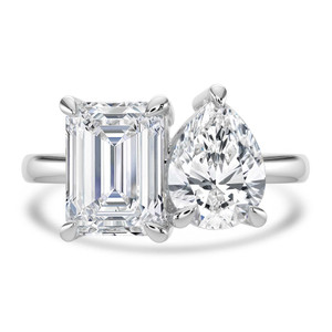 Emerald Diamond Toi  et Moi Engagement Ring in White Gold (MVSLG1689-W)