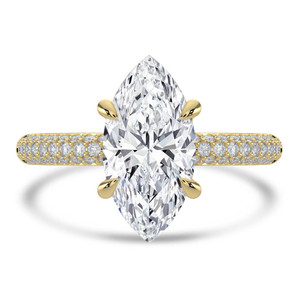 Marquise Diamond Hidden Halo Three Row Pave Solitaire with Accents Engagement Ring in Yellow Gold (MVSLG1693-Y)