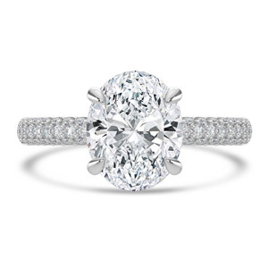 Oval Diamond Hidden Halo Three Row Pave Solitaire with Accents Engagement Ring in White Gold (MVSLG1694-W)