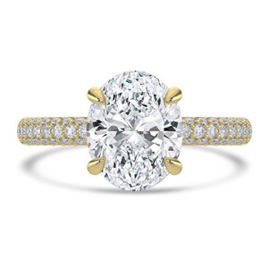 Oval Diamond Hidden Halo Three Row Pave Solitaire with Accents Engagement Ring in Yellow Gold (MVSLG1694-Y)