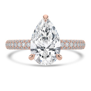 Pear Diamond Hidden Halo Three Row Pave Solitaire with Accents Engagement Ring in Rose Gold (MVSLG1695-R)