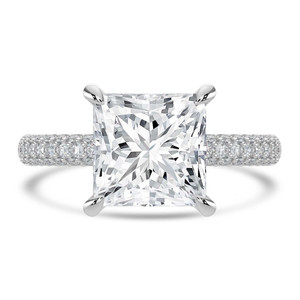 Princess Diamond Hidden Halo Three Row Pave Solitaire with Accents Engagement Ring in White Gold (MVSLG1696-W)