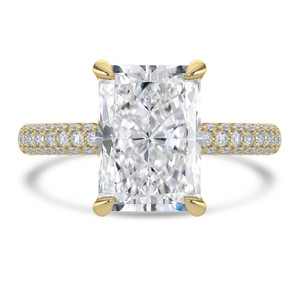 Radiant Diamond Hidden Halo Three Row Pave Solitaire with Accents Engagement Ring in Yellow Gold (MVSLG1697-Y)