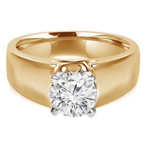 Round Lab Created Diamond Wide Shank Solitaire Engagement Ring in Yellow Gold (MVSLG1007-Y)