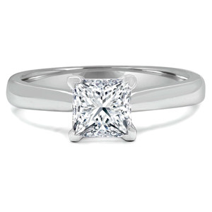 Princess Lab Created Diamond Tapered Cathedral Solitaire Engagement Ring in White Gold (MVSLG1018-W)