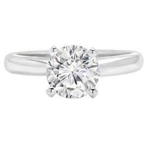 Round Lab Created Diamond Pinched Cathedral Solitaire Engagement Ring in White Gold (MVSLG1026-W)