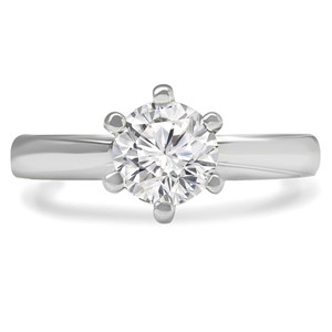 Round Lab Created Diamond Tapered Cathedral 6-Prong Solitaire Engagement Ring in White Gold (MVSLG1043-W)