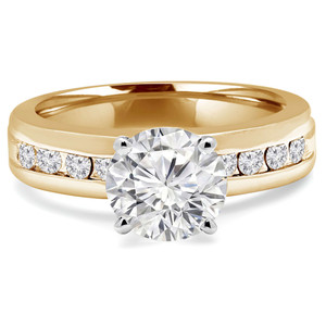 Round Lab Created Diamond Solitaire with Accents Engagement Ring in Yellow Gold with Channel Set Accents (MVSLG1060-Y)