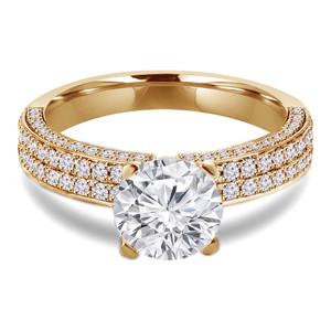 Round Lab Created Diamond Two-Row Rolled Pave Solitaire with Accents Engagement Ring in Yellow Gold (MVSLG1076-Y)