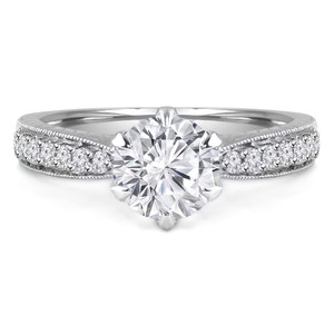 Round Lab Created Diamond Vintage Cathedral Solitaire with Accents Engagement Ring in White Gold (MVSLG1092-W)