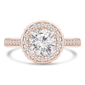 Round Lab Created Diamond Vintage Cathedral Diamond Bridge Round Halo Engagement Ring in Rose Gold (MVSLG1097-R)