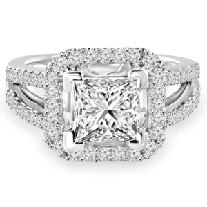Princess Lab Created Diamond Cushion Halo Engagement Ring in White Gold (MVSLG1099-W)