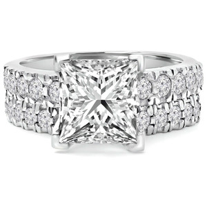 Princess Lab Created Diamond V-Prong Solitaire with Accents Engagement Ring and Wedding Band Set Ring in White Gold (MVSLG1121-W)
