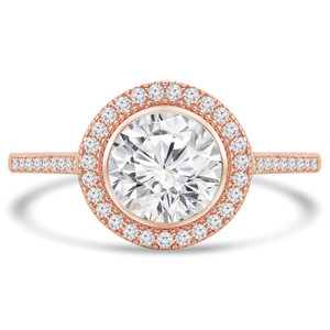 Round Lab Created Diamond Cathedral Bezel Set Round Halo Engagement Ring in Rose Gold (MVSLG1125-R)