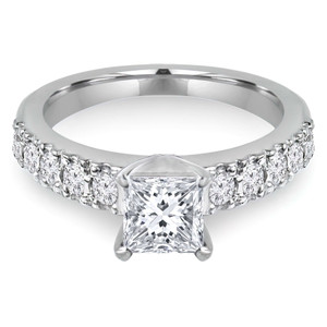 Princess Lab Created Diamond Solitaire with Accents Engagement Ring in White Gold (MVSLG1130-W)