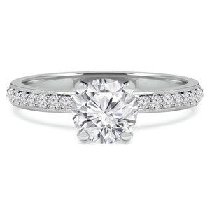 Round Lab Created Diamond High Set Solitaire with Accents Engagement Ring in White Gold (MVSLG1131-W)