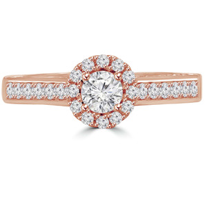 Round Lab Created Diamond Cathedral Diamond Bridge Round Halo Engagement Ring in Rose Gold (MVSLG1138-R)