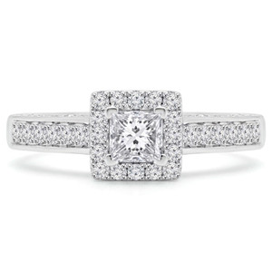 Princess Lab Created Diamond Cathedral Square Halo Engagement Ring in White Gold (MVSLG1139-W)