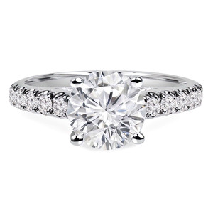 Round Lab Created Diamond Cathedral Trellis Solitaire with Accents Engagement Ring in White Gold (MVSLG1142-W)