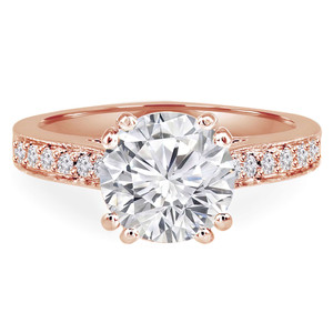 Round Lab Created Diamond Cathedral Double Prong Solitaire with Accents Engagement Ring in Rose Gold (MVSLG1143-R)