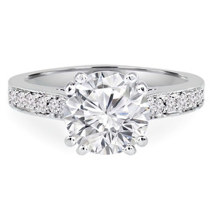 Round Lab Created Diamond Cathedral Double Prong Solitaire with Accents Engagement Ring in White Gold (MVSLG1143-W)