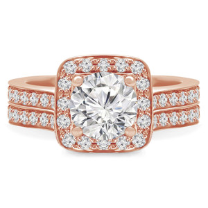 Round Lab Created Diamond Cathedral Cushion Solitaire with Accents Engagement Ring and Wedding Band Set Ring in Rose Gold (MVSLG1165-R)
