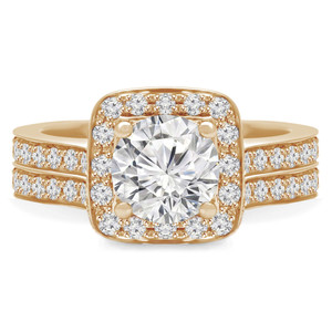 Round Lab Created Diamond Cathedral Cushion Solitaire with Accents Engagement Ring and Wedding Band Set Ring in Yellow Gold (MVSLG1165-Y)