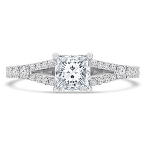 Princess Lab Created Diamond Split-Shank Cathedral Solitaire with Accents Engagement Ring in White Gold (MVSLG1185-W)