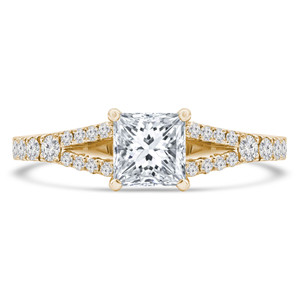 Princess Lab Created Diamond Split-Shank Cathedral Solitaire with Accents Engagement Ring in Yellow Gold (MVSLG1185-Y)