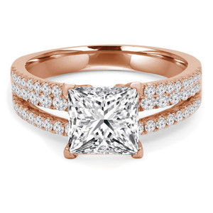 Princess Lab Created Diamond Three-Row Split-Shank Solitaire with Accents Engagement Ring in Rose Gold (MVSLG1186-R)