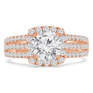 Round Lab Created Diamond Three-Row Split-Shank Cathedral Cushion Halo Engagement Ring in Rose Gold (MVSLG1203-R)