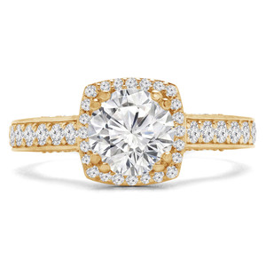 Round Lab Created Diamond Vintage Cathedral Cushion Halo Engagement Ring in Yellow Gold (MVSLG1216-Y)