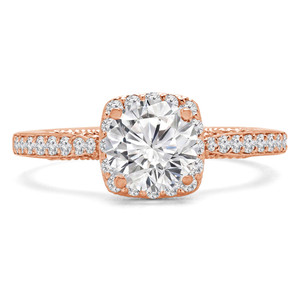 Round Lab Created Diamond Vintage Cathedral Cushion Halo Engagement Ring in Rose Gold (MVSLG1219-R)