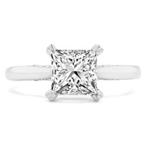 Princess Lab Created Diamond Vintage Tapered Cathedral Hidden Halo Solitaire with Accents Engagement Ring in White Gold (MVSLG1227-W)