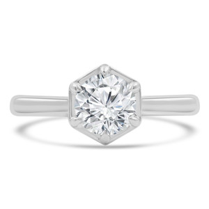 Round Lab Created Diamond 6-Prong Hexagonal Cathedral Open Bridge Solitaire Engagement Ring in White Gold (MVSLG1249-W)