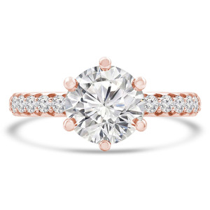 Round Lab Created Diamond 6-Prong Hidden Halo Solitaire with Accents Engagement Ring in Rose Gold (MVSLG1250-R)