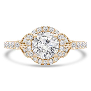 Round Lab Created Diamond Cathedral Halo Engagement Ring in Yellow Gold with Accents (MVSLG1255-Y)