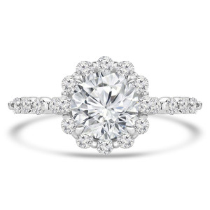 Round Lab Created Diamond Floral Shared Prong Halo Engagement Ring in White Gold with Accents (MVSLG1256-W)