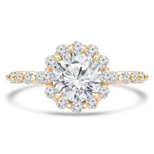 Round Lab Created Diamond Floral Shared Prong Halo Engagement Ring in Yellow Gold with Accents (MVSLG1256-Y)
