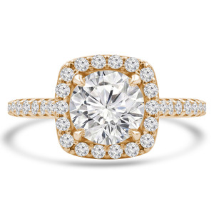 Round Lab Created Diamond Cathedral Open Bridge Cushion Halo Engagement Ring in Yellow Gold with Accents (MVSLG1260-Y)