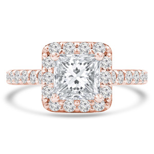 Princess Lab Created Diamond Cathedral Cushion Halo Engagement Ring in Rose Gold with Accents (MVSLG1262-R)