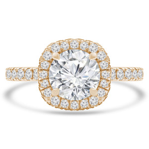 Round Lab Created Diamond Cushion Rollover Halo Engagement Ring in Yellow Gold with Accents (MVSLG1291-Y)