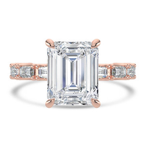 Emerald Lab Created Diamond Hidden Halo Solitaire with Accents Engagement Ring in Rose Gold with U-Prong Set Baguette Accents (MVSLG1708-R)
