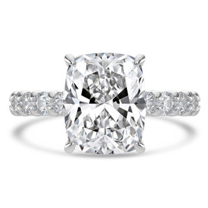 Cushion Lab Created Diamond Hidden Halo Solitaire with Accents Engagement Ring in White Gold with U-Prong Set Accents (MVSLG1709-W)