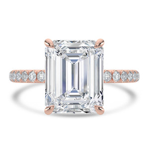 Emerald Lab Created Diamond Hidden Halo Solitaire with Accents Engagement Ring in Rose Gold with Open Bridge (MVSLG1715-R)