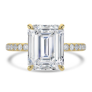 Emerald Lab Created Diamond Hidden Halo Solitaire with Accents Engagement Ring in Yellow Gold with Open Bridge (MVSLG1715-Y)
