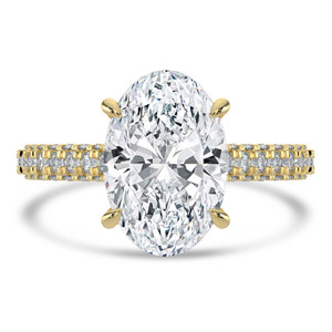 Oval Lab Created Diamond Three-row Pave Hidden Halo Solitaire with Accents Engagement Ring in Yellow Gold (MVSLG1716-Y)
