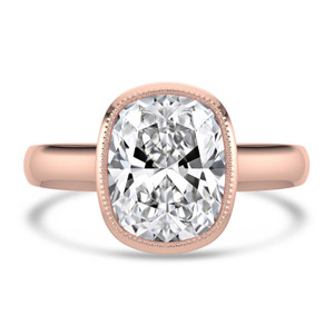 Cushion Lab Created Diamond Vintage Bezel Set Solitaire Engagement Ring in Rose Gold (MVSLG1717-R)